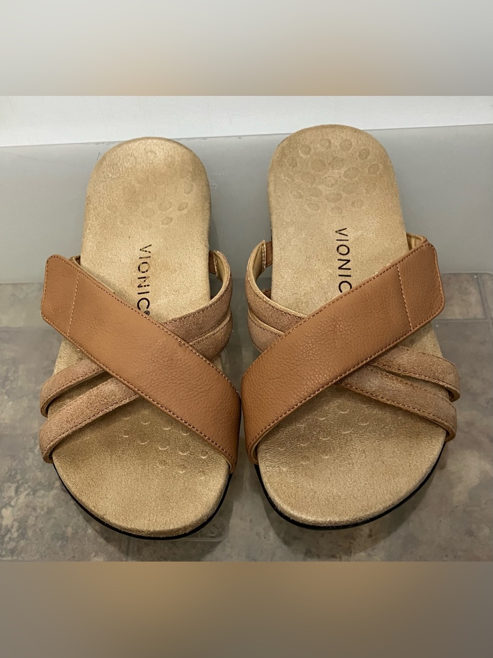 Vionic Zarie Sandals Women's 8 Leather Slide Strap Tan Macaroon - Picture 3 of 9